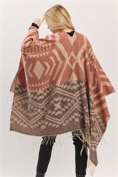 Aztec Pattern Fringe Ruana
