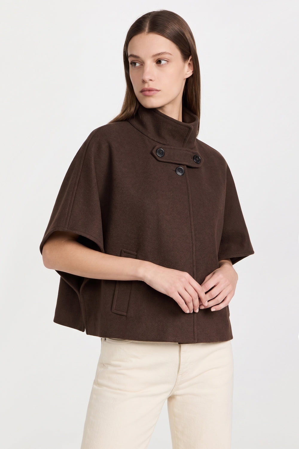 Button Detail Structured Poncho Cape