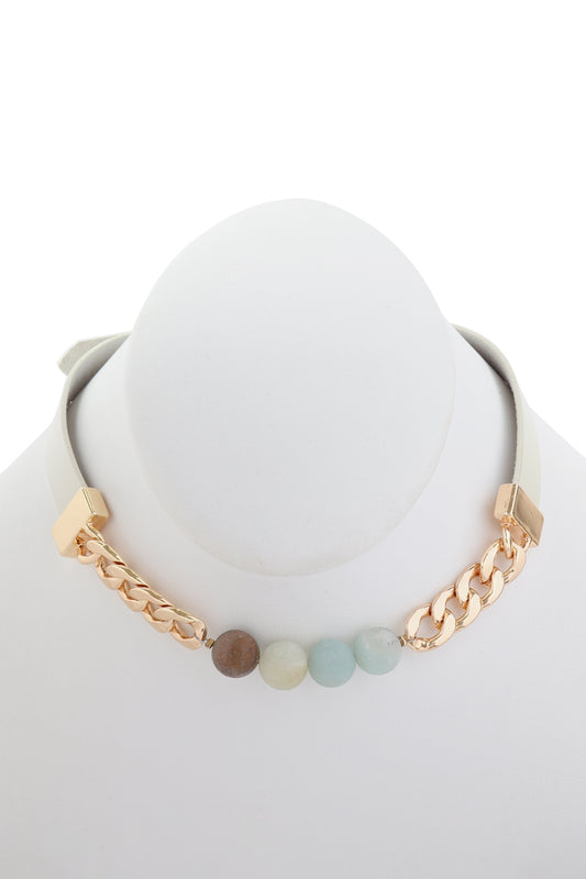 Stone Charm Long Leather-Chain Bracelet