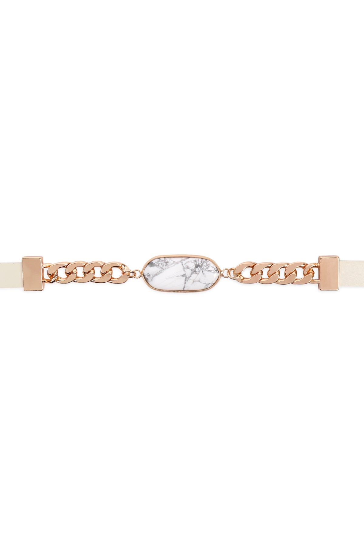 Oval Stone Charm Long Chain-Leather Bracelet