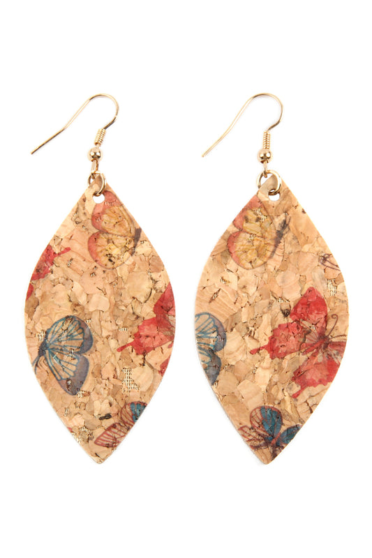 Butterfly Print Cork Marquise Earrings /6 Pairs