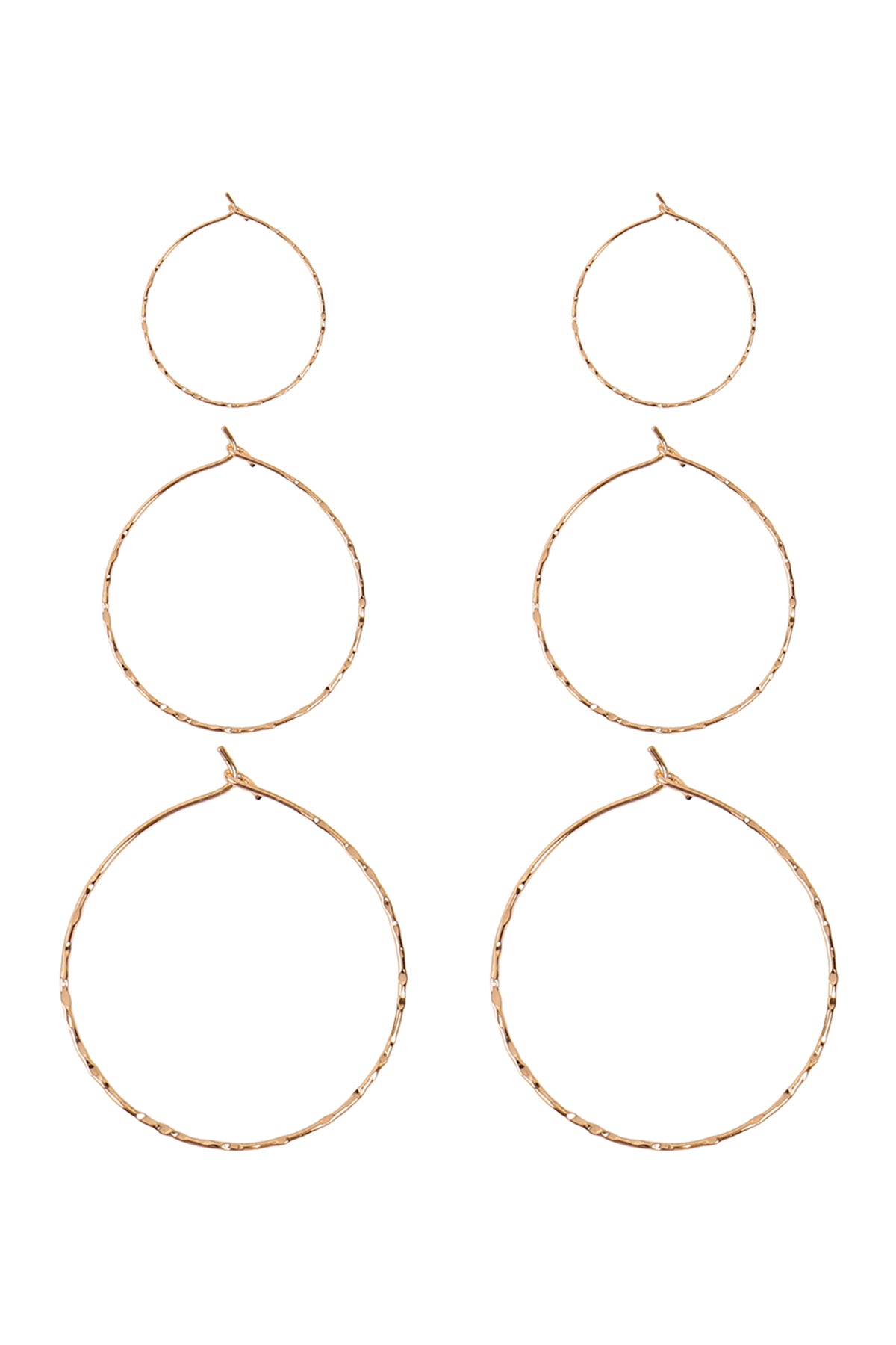 Gold 3 Pairs On A Card Hammered Hoop Earrings Set