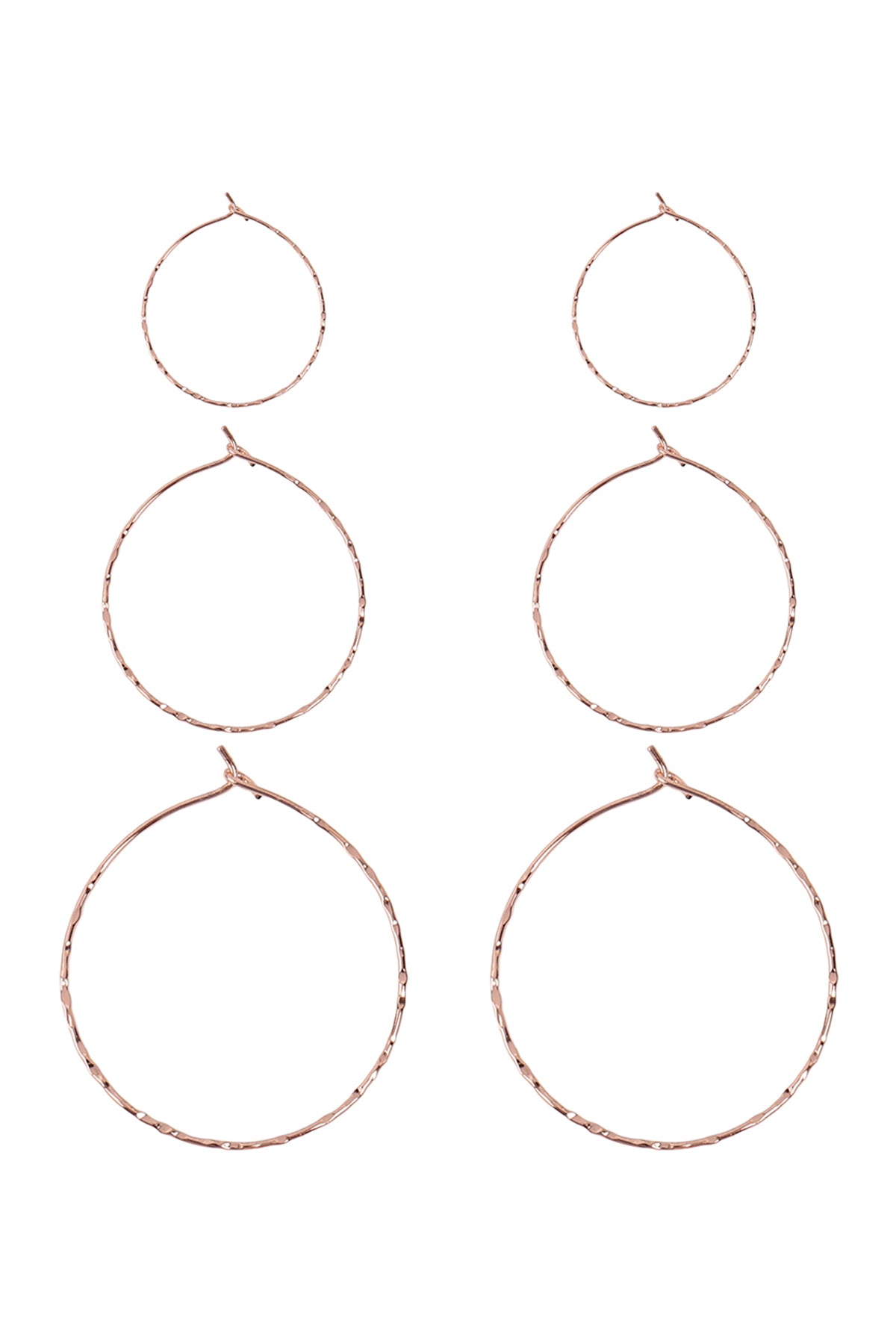 Rose Gold 3 Pairs On A Card Hammered Hoop Earrings Set