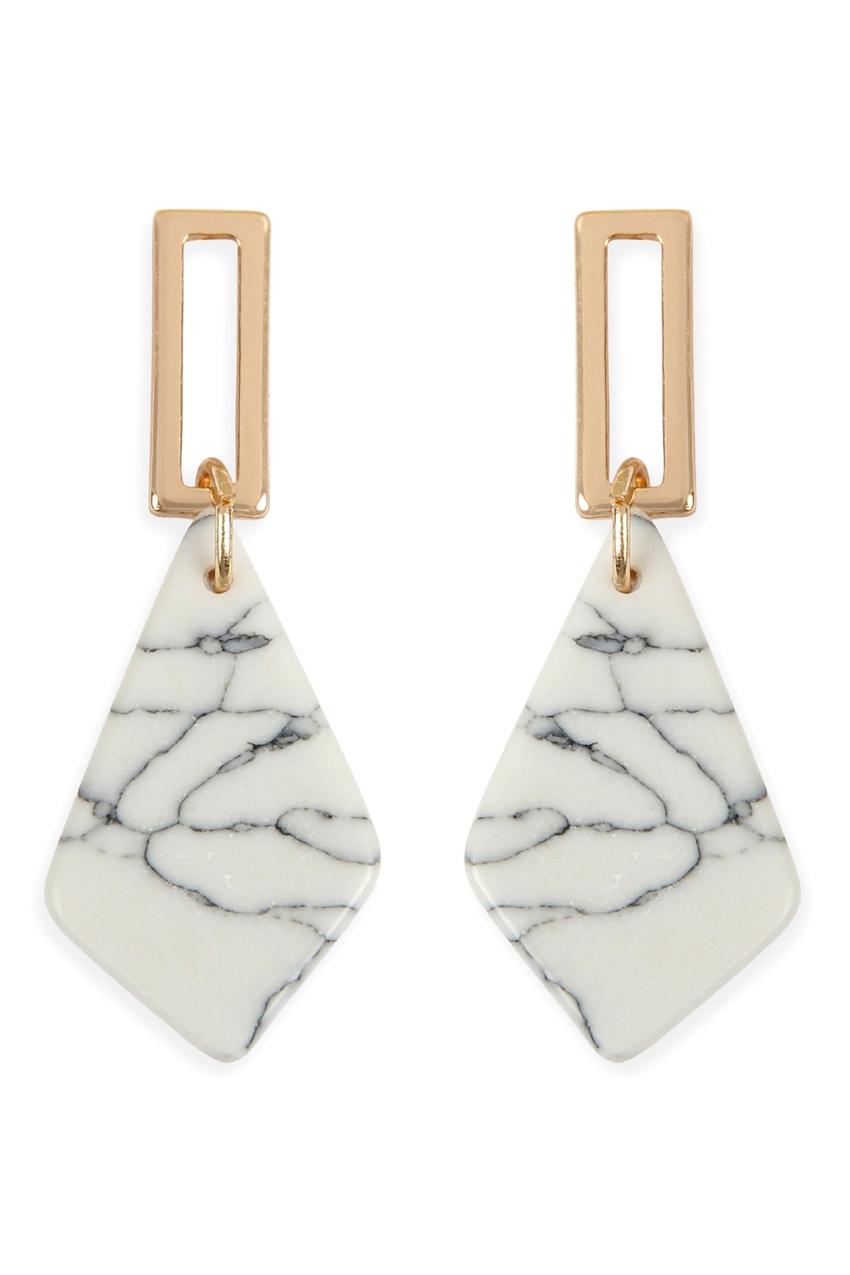 White Diamond Shape Natural Stone Post Drop Earrings