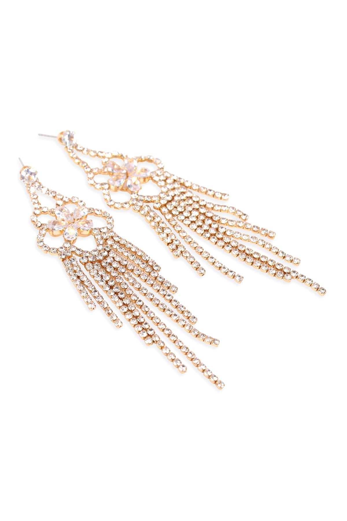 Gold Rhinestone FLower Chandelier Earrings