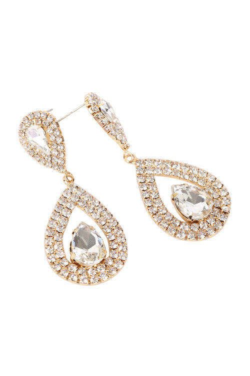 Gold Bridal Crystal Teardrop Earrings