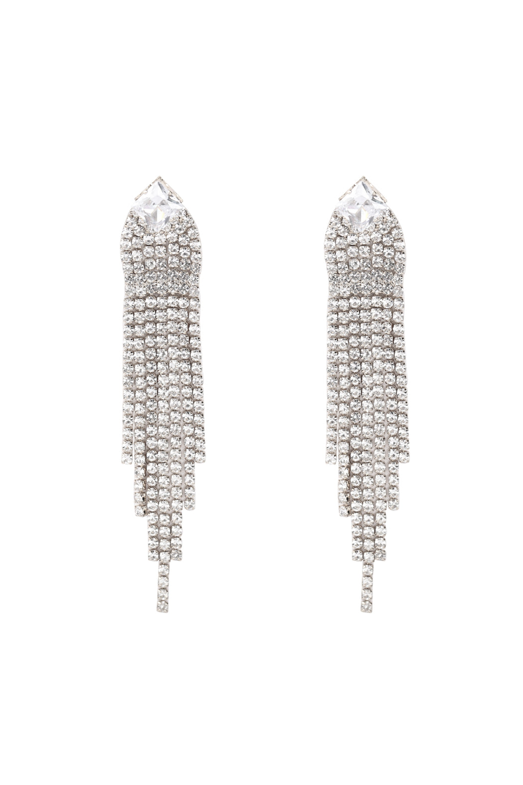 Silver Bridal Rhinestone Tassel Drop Earrings