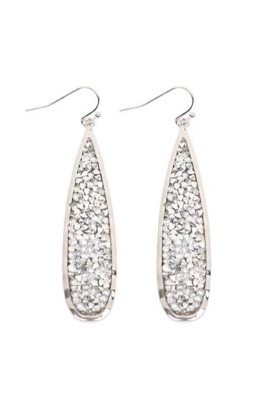 Long Pear Glitter Faceted Dangle Hook Earrings