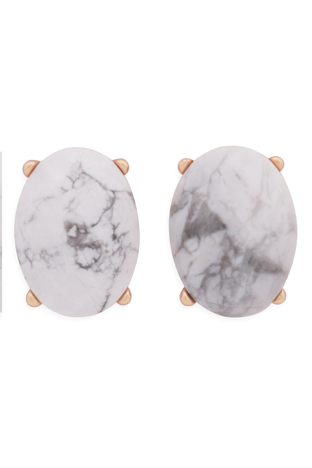 Faceted Oval Stone Post Earrings Gray
