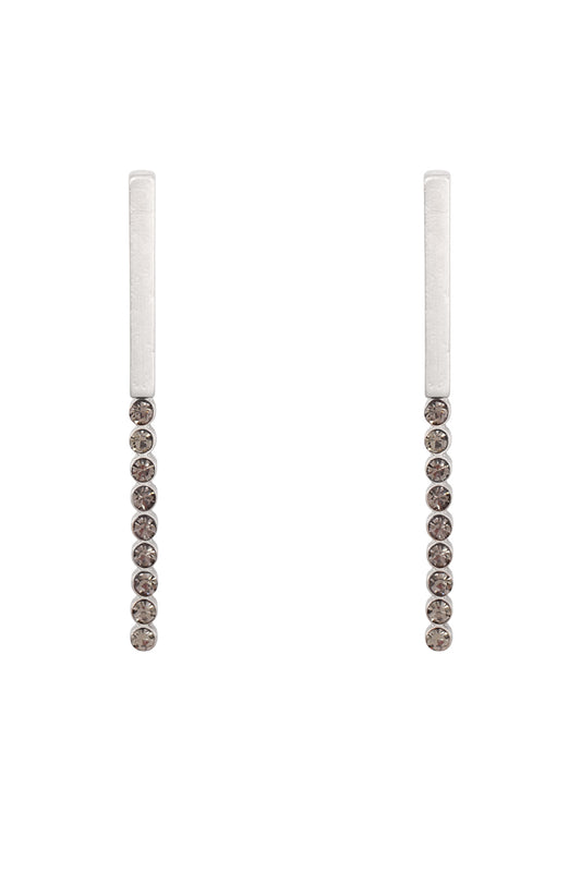 Bar Inline Rhinestone Post Earrings Burnish Gold Gray