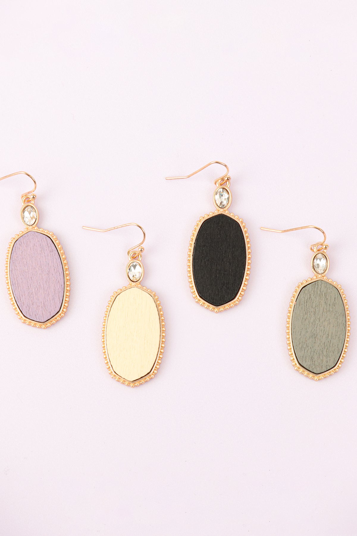 Textured Metal Wood Oval Drop Hook Earring