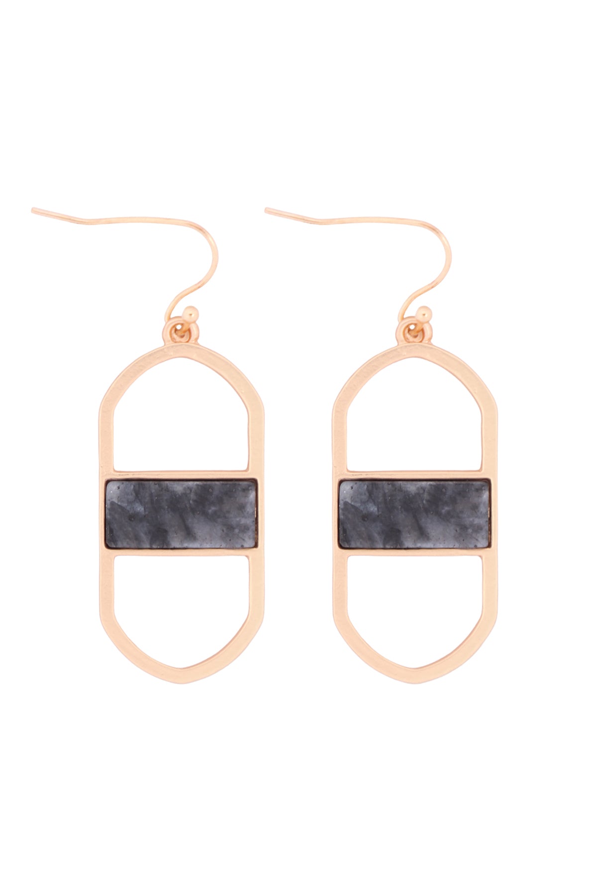 Open Oval Natural Stone Drop Earrings Matte Gold Black