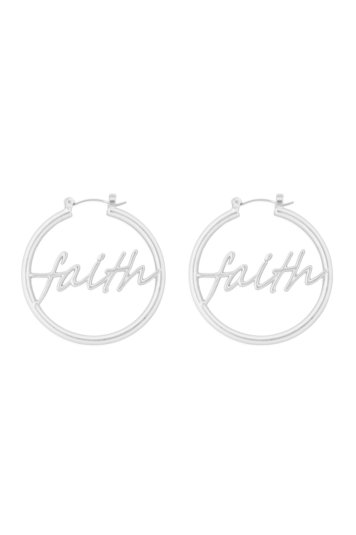 Faith Letter Hoop Latch Matte Silver
