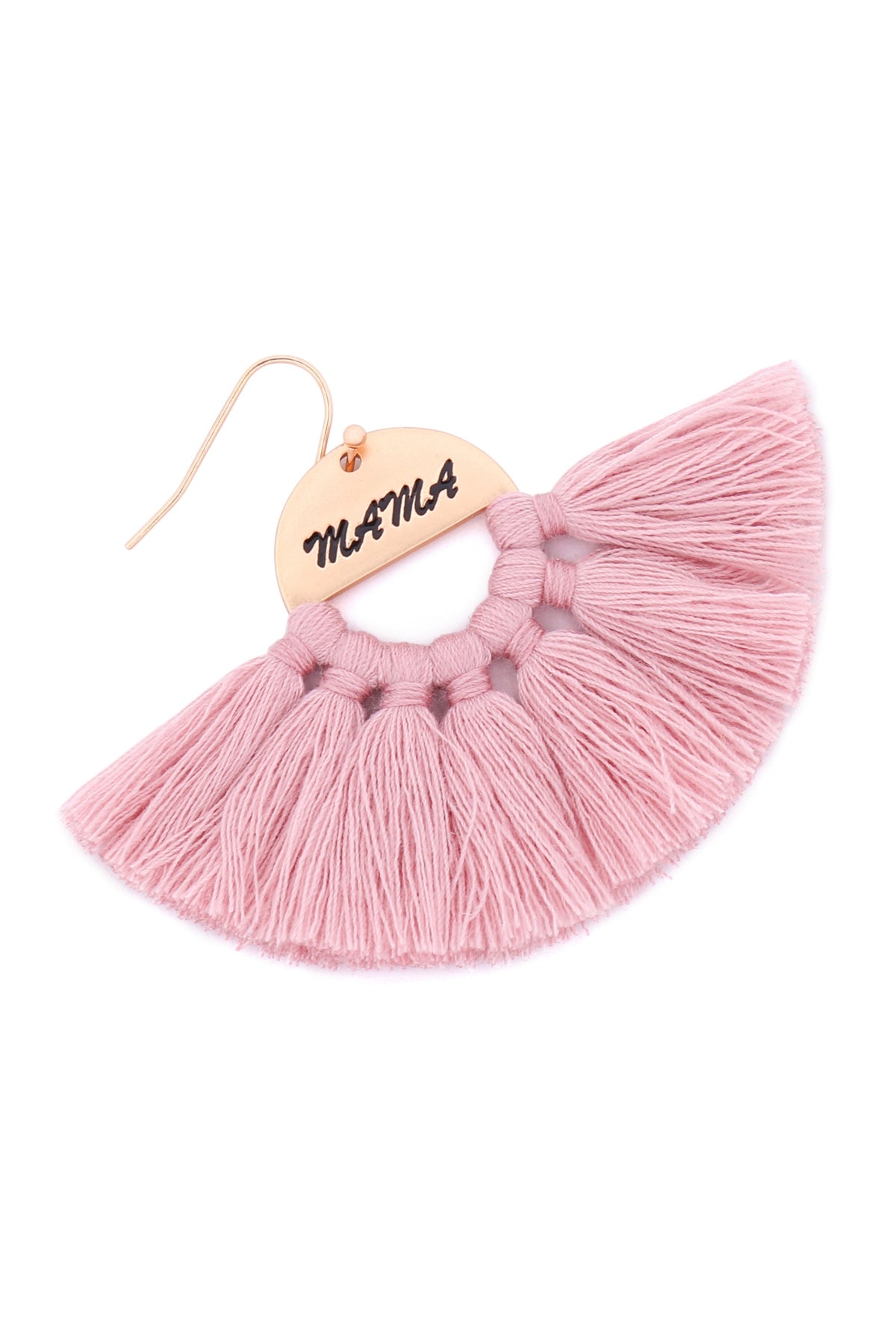 Mama Etched Fan Tassel Earrings