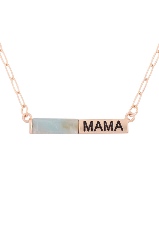 "MAMA" Half Natural Stone Half Metal Necklace