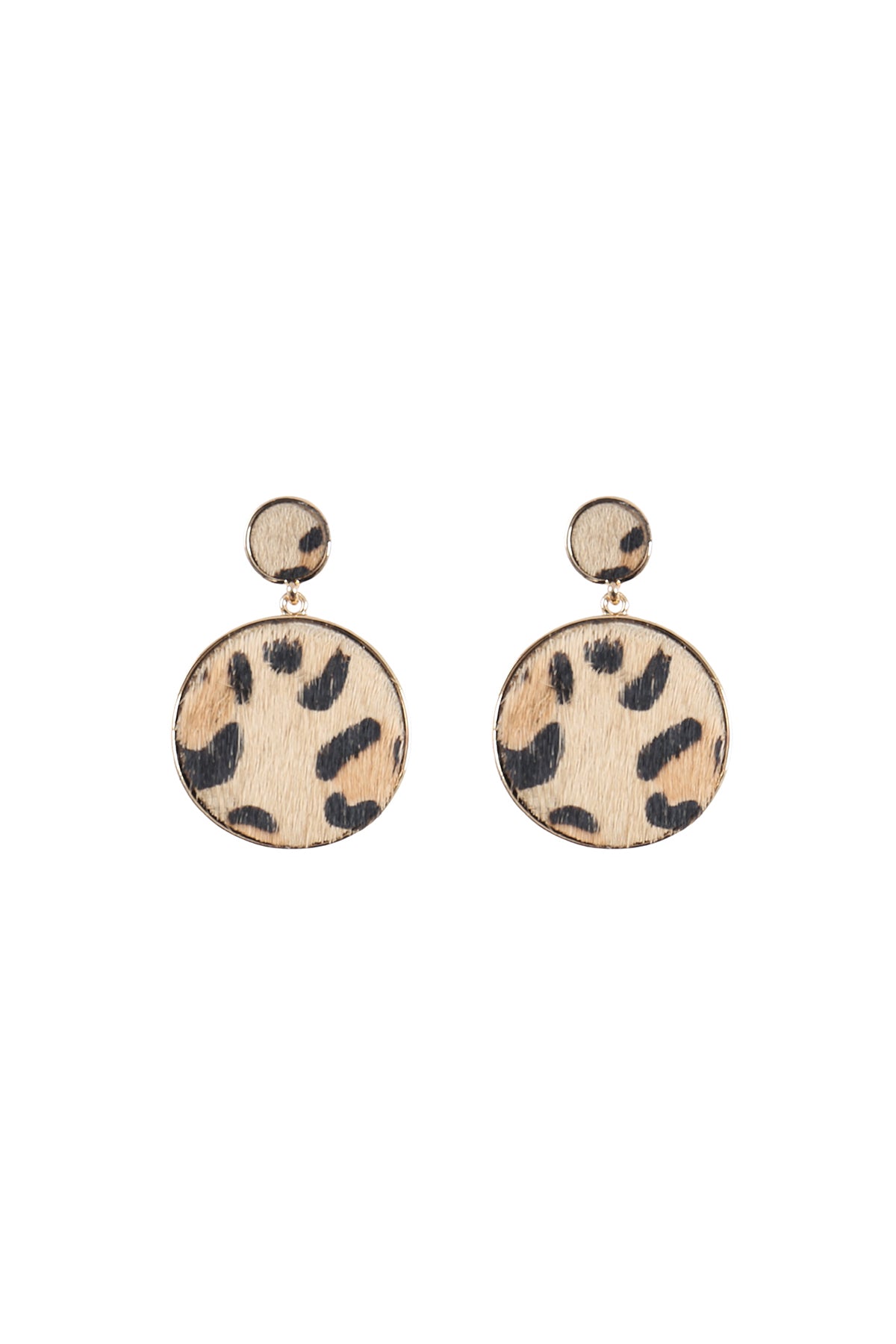 Leopard Leather Print Round Post Dangling Earrings Brown /6Pcs