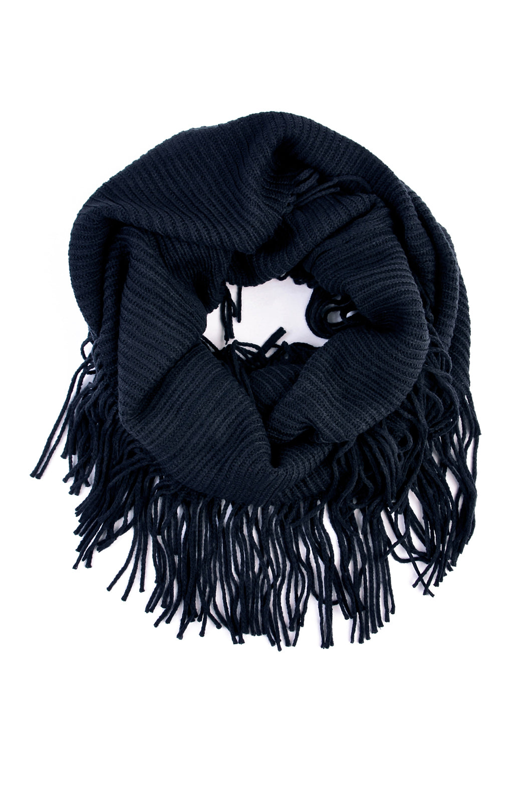 Warmer Knit Infinity Fringe Scarf for Winter