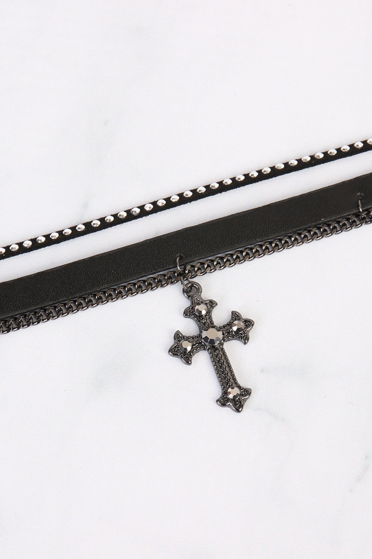Cross Leather Chain Choker Necklace