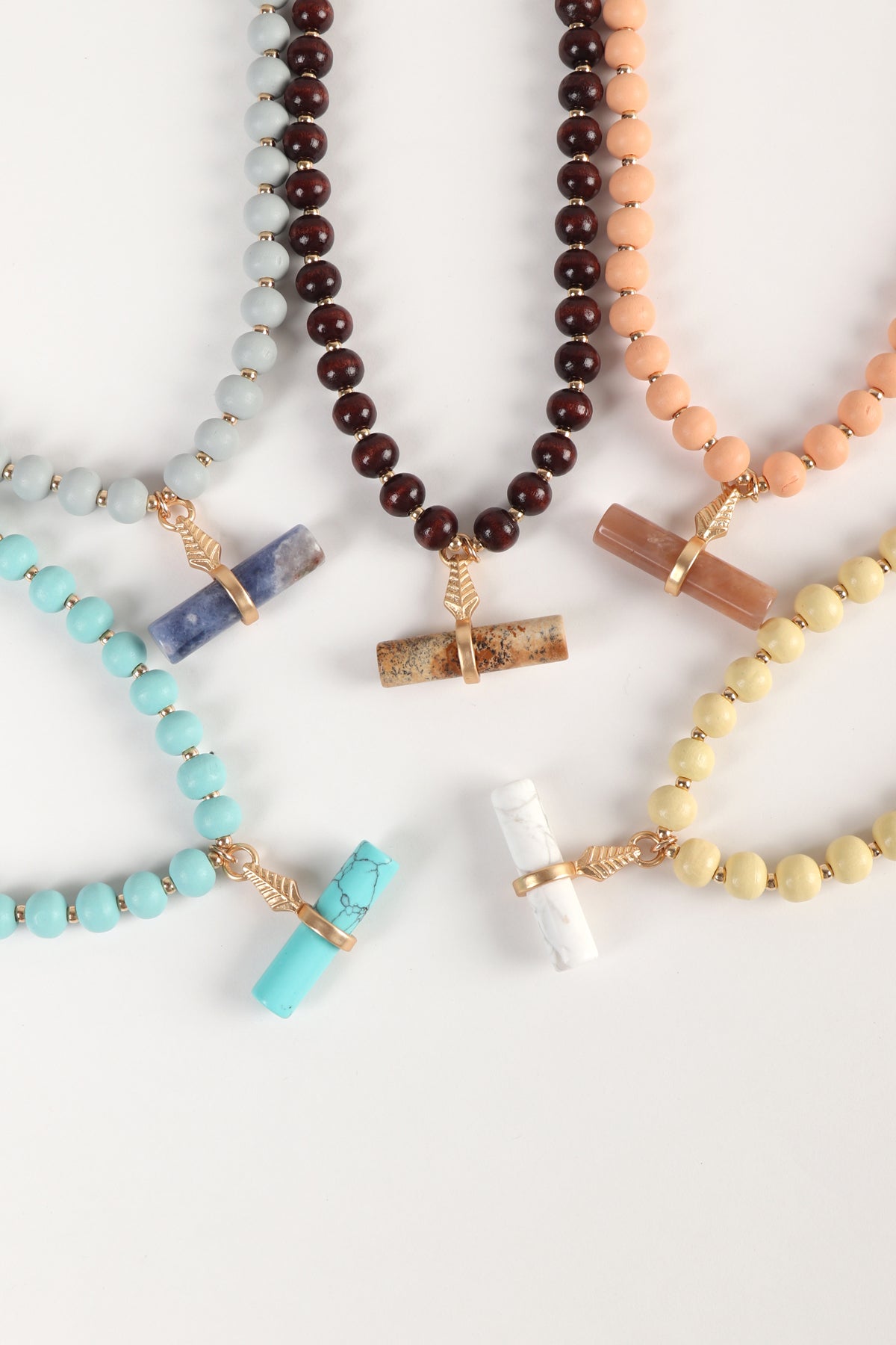 Natural Stone Pendant Wooden Beads Necklace
