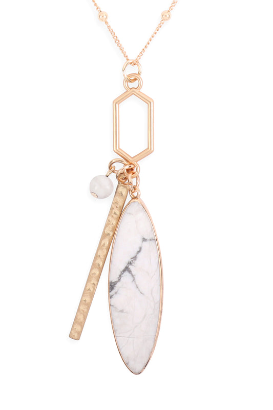 Marquise Natural Stone Hexagon Bar Cluster Pendant Necklace