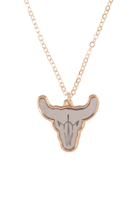Two-Tone bull Skull Pendant Necklace