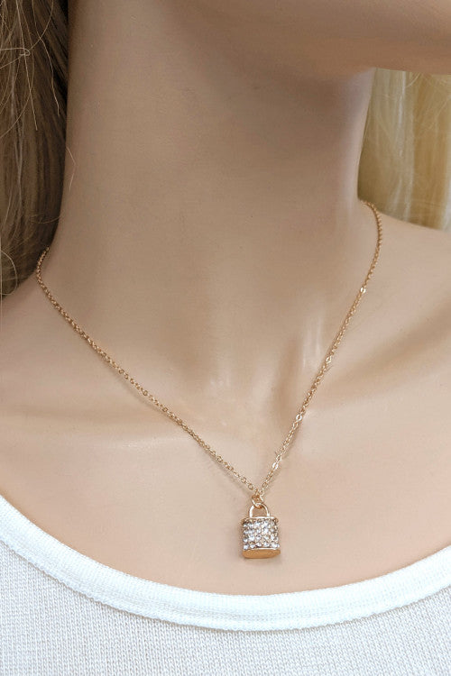 Gold lock Pendant With Stud Earrings Set