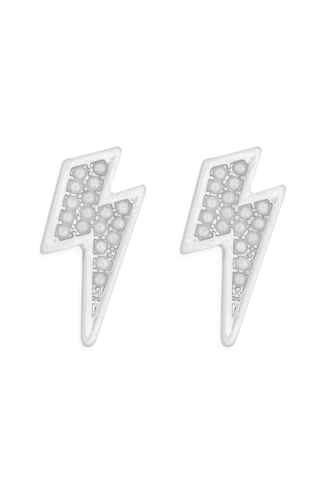 Lightning Post Earrings Matte Silver White