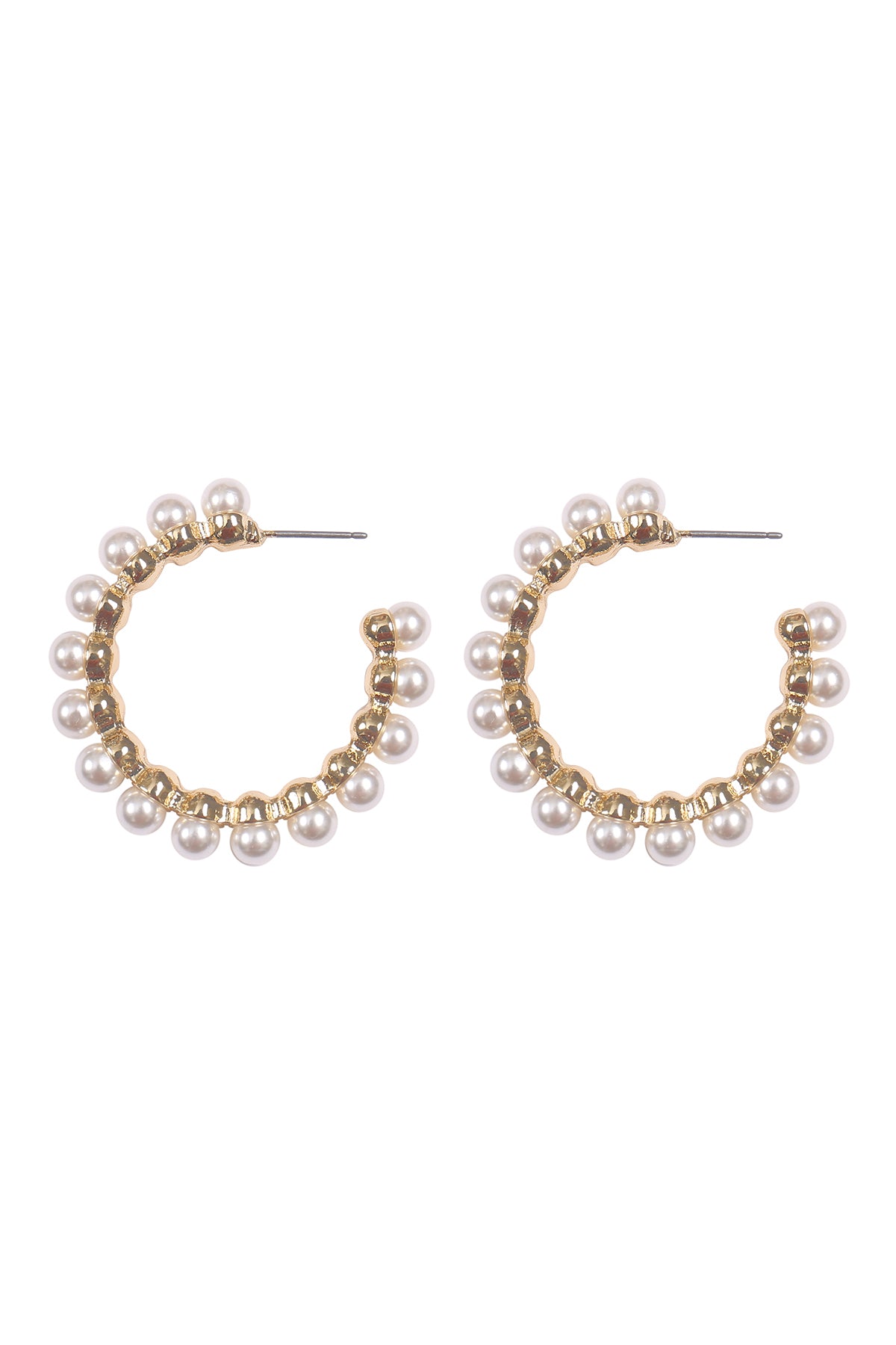 41Mm Pearl Hoop Earrings Gold Cream