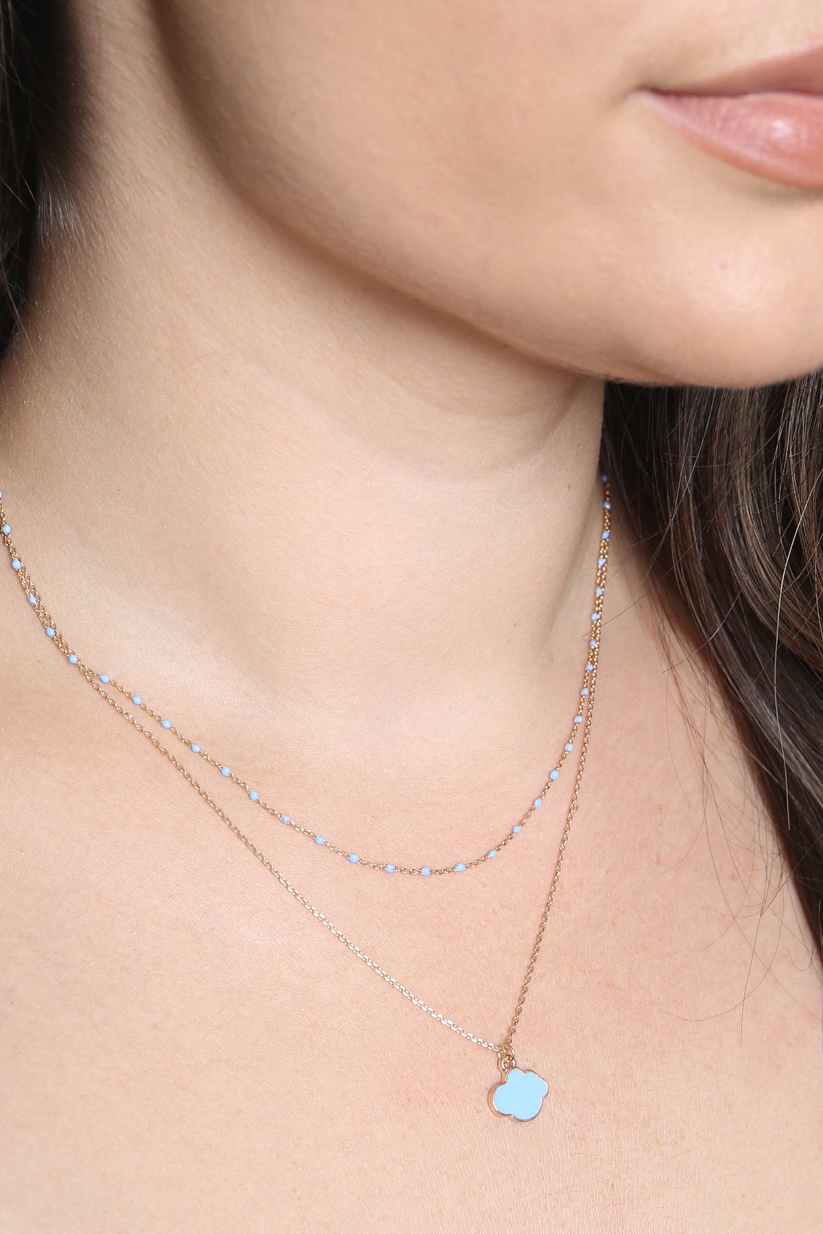 Cloud Color Pendant Layered Brass Necklace
