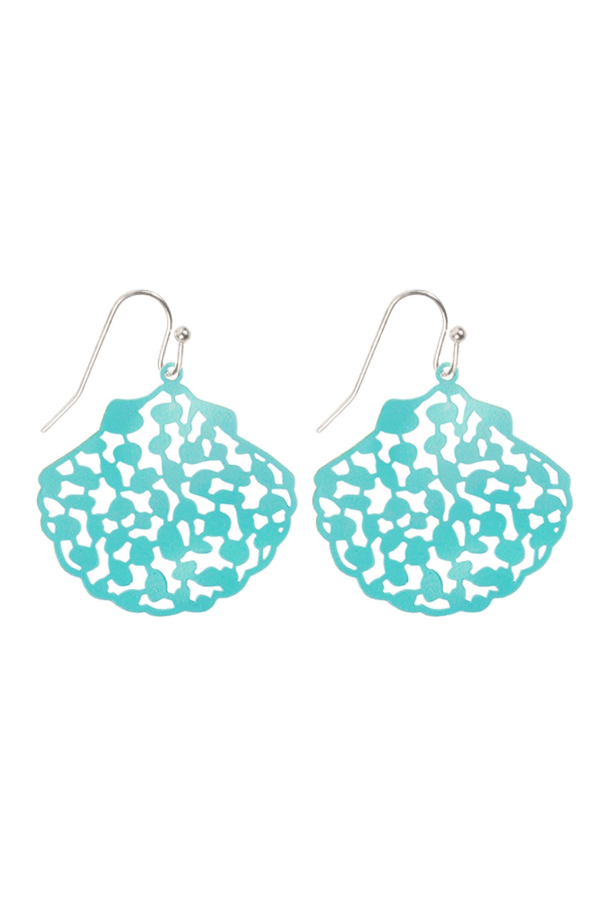 Filigree Shell Fish Hook Earrings Matte Gold White