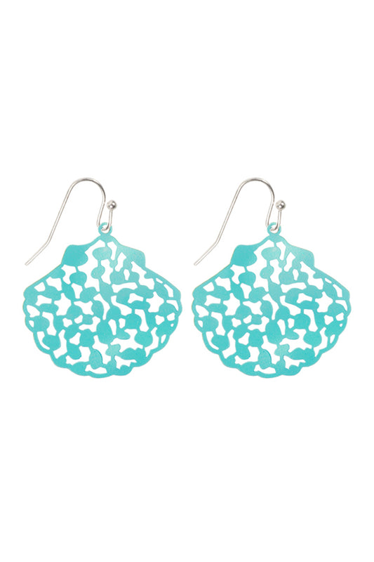 Filigree Shell Fish Hook Earrings Matte Gold White