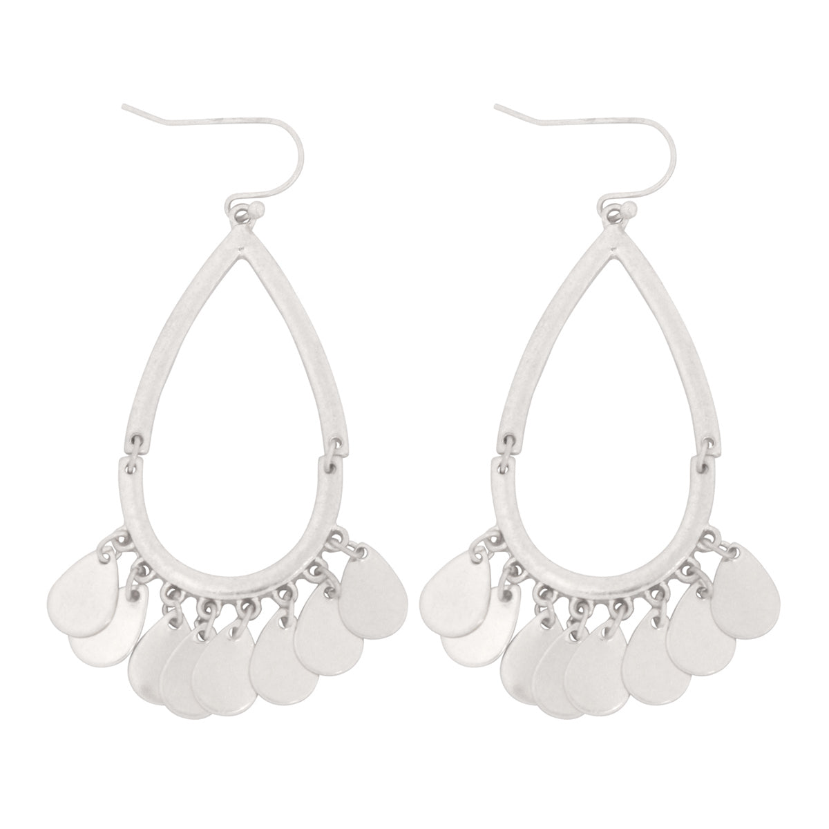Metal Open Cut Teardrop Earrings Matte Silver
