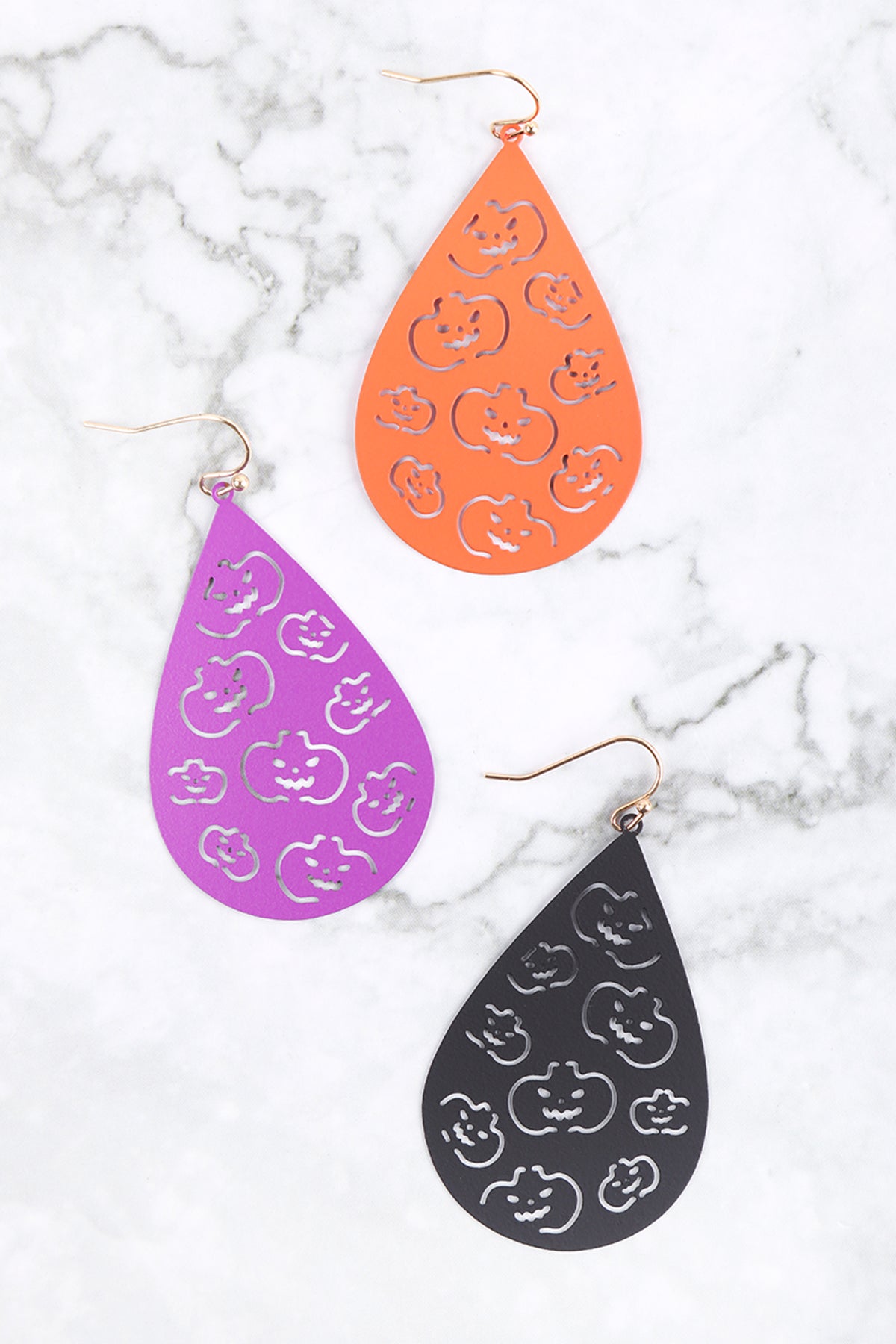 Halloween Pumpkin Filgree Teardrop Earrings Purple