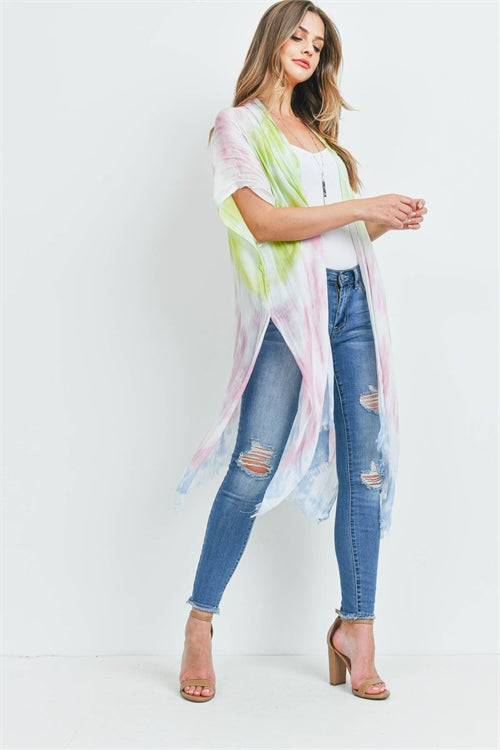 Tie Dye Open Front Knee Length Kimono