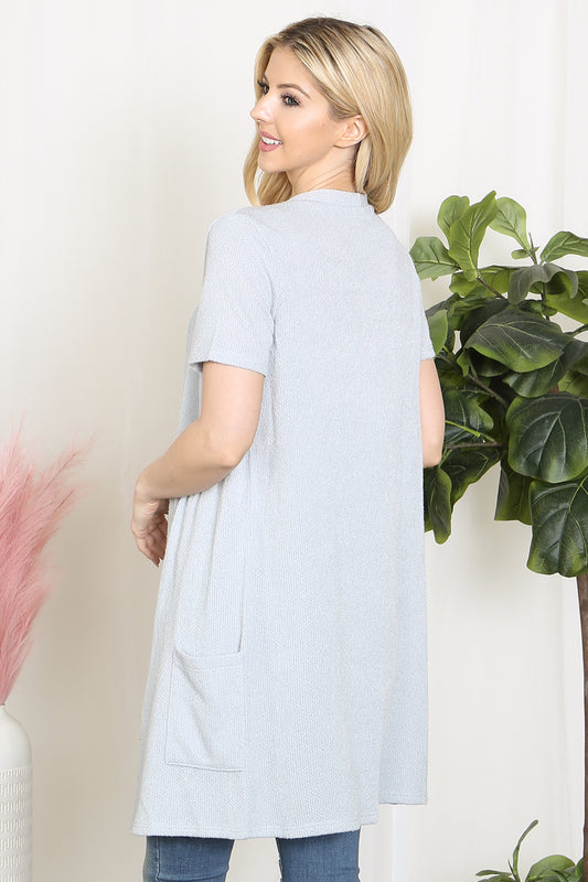 Short Sleeve Open Front Cardigan With Pockets