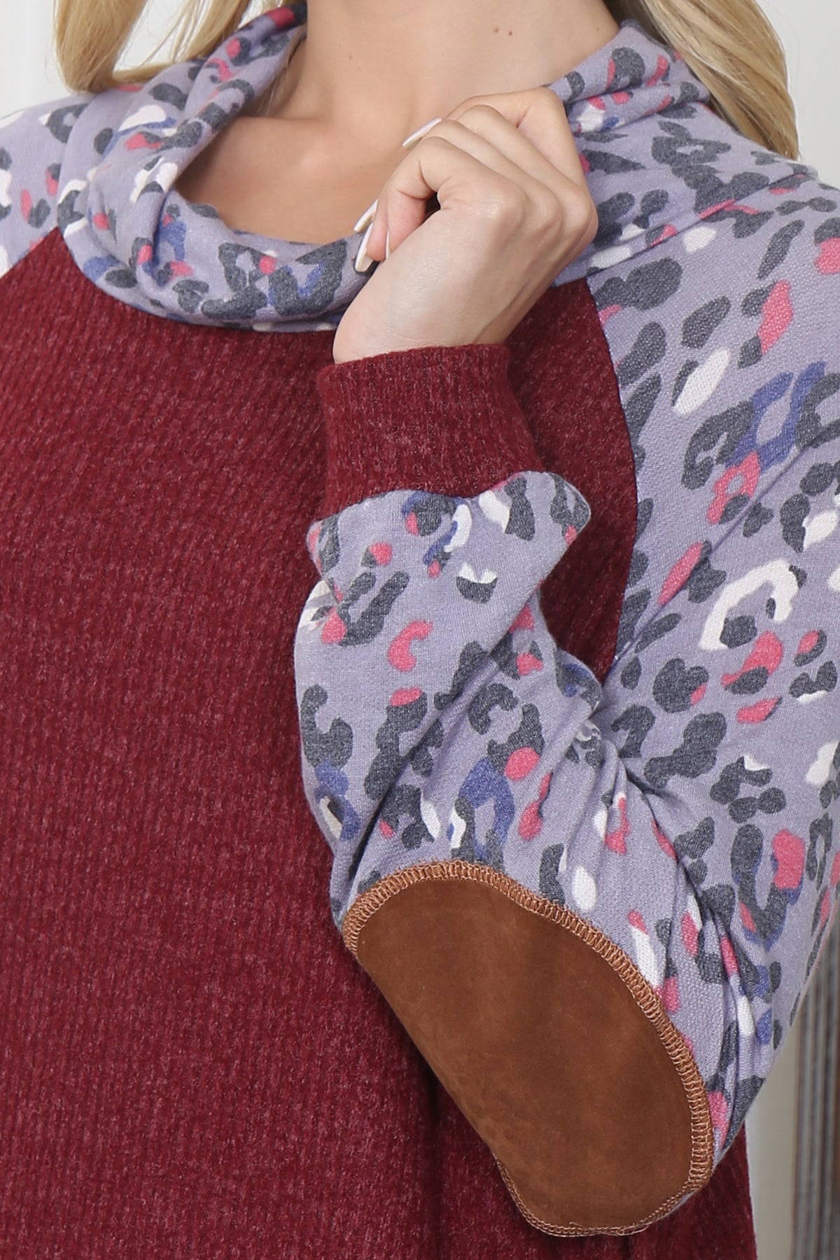 Animal Print Long Sleeve Elbow Patch Rib Dress