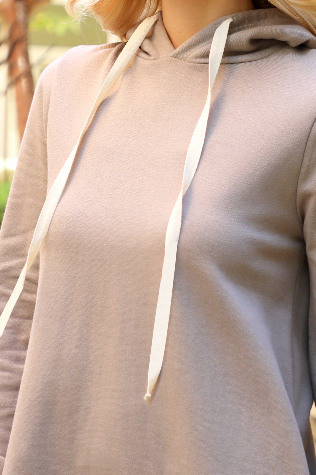 Solid Long Sleeve Hoodie Dress With Drawstring