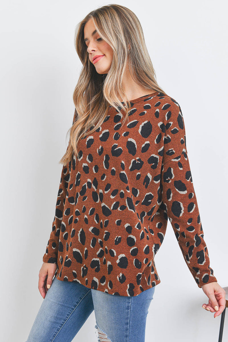 Leopard Long Sleeve Round Neck Top