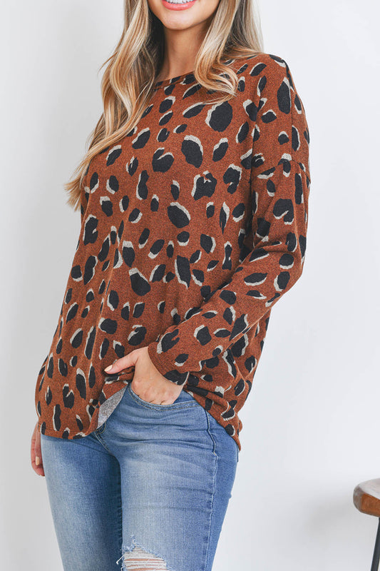 Leopard Long Sleeve Round Neck Top