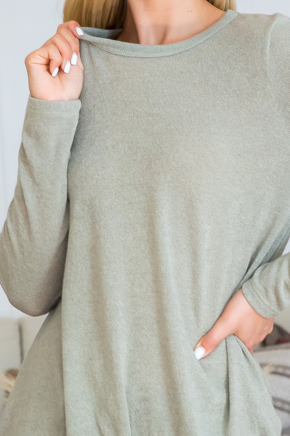 Plus Size Punch Hole Detail Front Long Sleeve Top