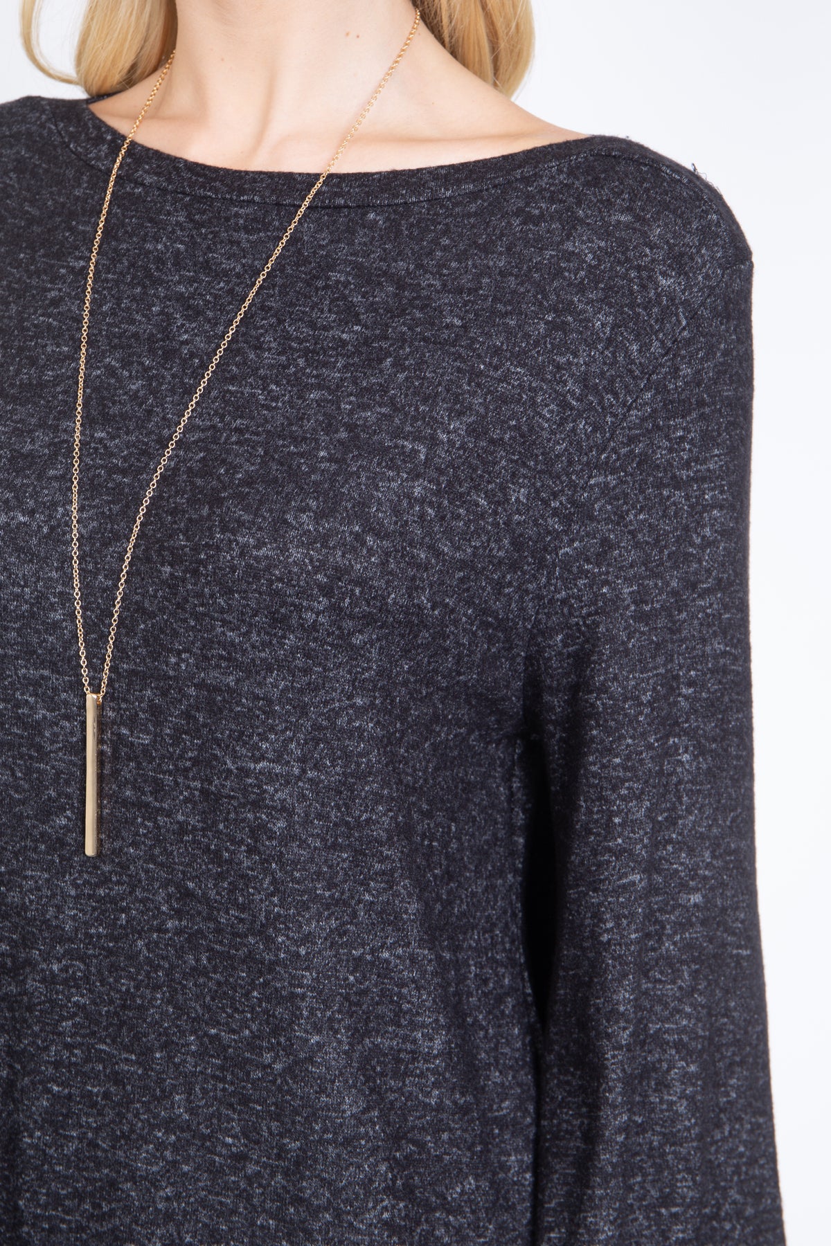 Puff Long Sleeve Boat Neck Brushed Hacci Top
