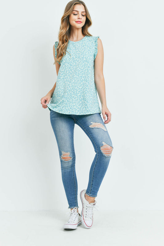 Leopard Print Ruffle Cap Sleeve Top