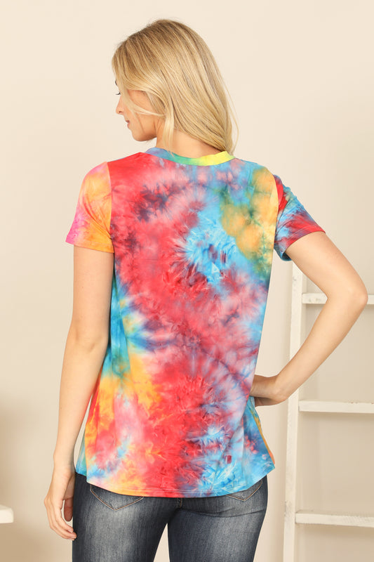 V-Neck Neck Short Sleeve Tie Dye Top