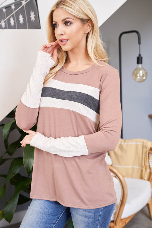 Thumbhole Long Sleeve Rib Contrast Top