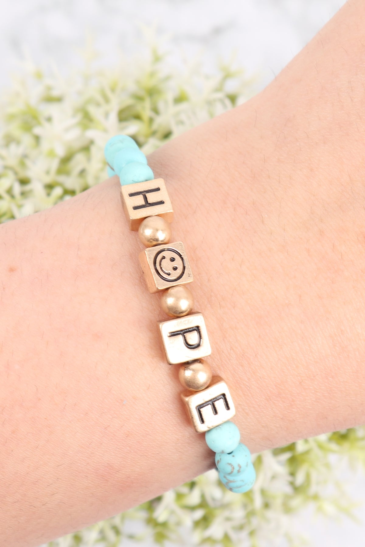 Hope Metal Block Natural Stone Stretch Bracelet