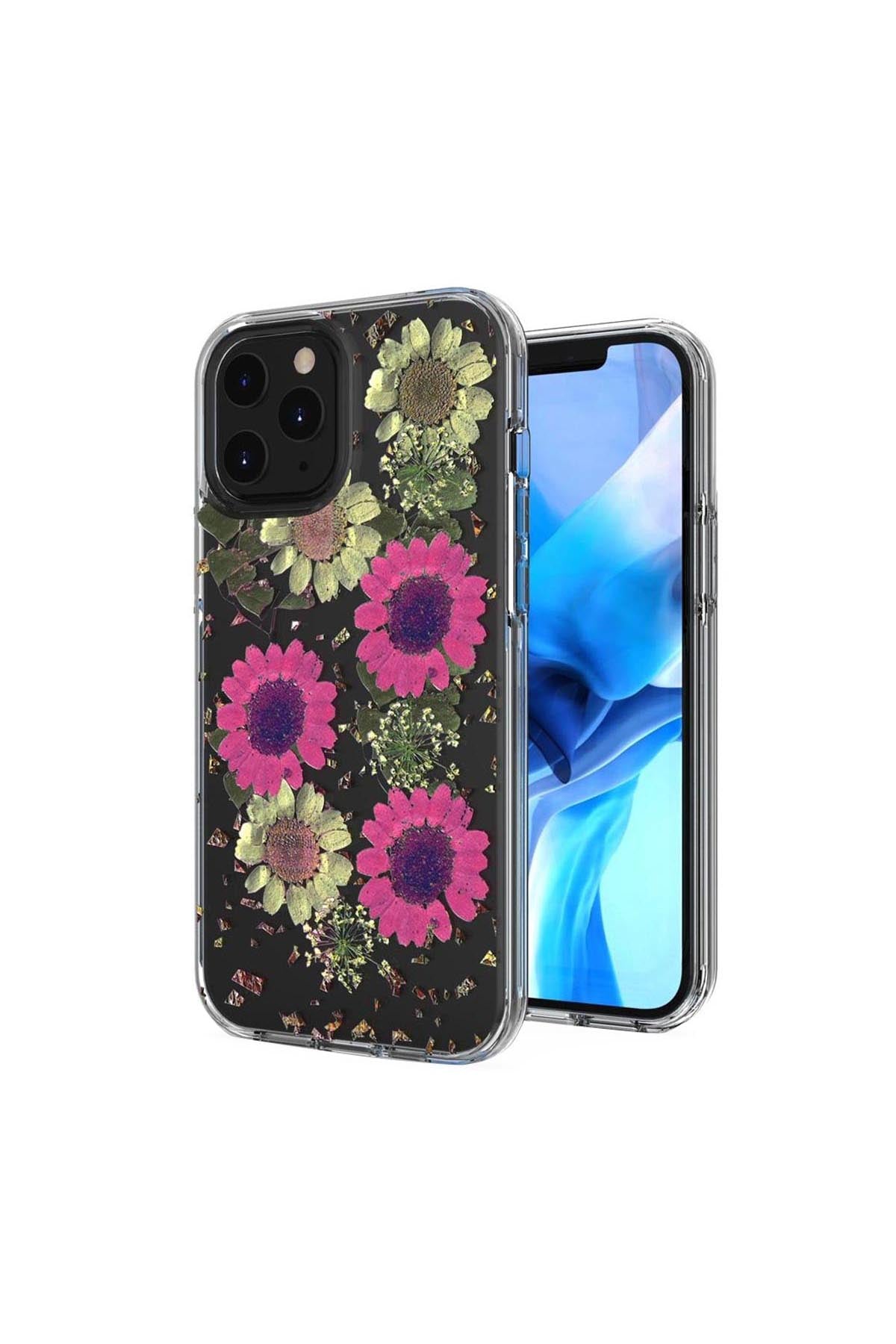 For iPhone 12 Pro Max 6.7 Floral Glitter Design Case Cover