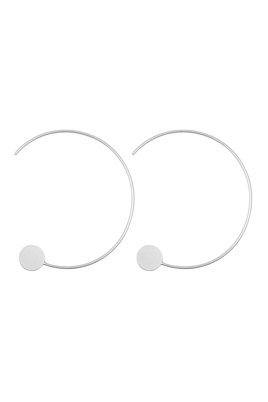 Matte Silver Wired C Hoop With Disc Earrings