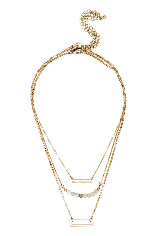 Statement Open Rectangle Bar Beads Pendant Layered Necklace Set
