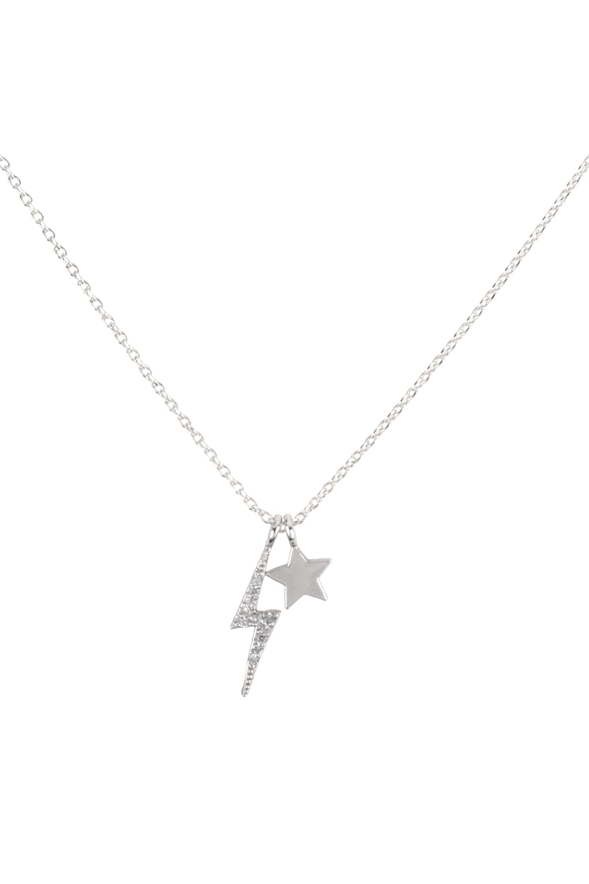 Lightning and Star Pave Cubic Zirconia Pendant Brass Necklace