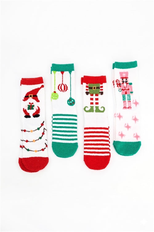 Fuzzy And Cozzy Christmas Socks Assorted 12 PCS Pack ( 4 Designs 3 Pairs each)
